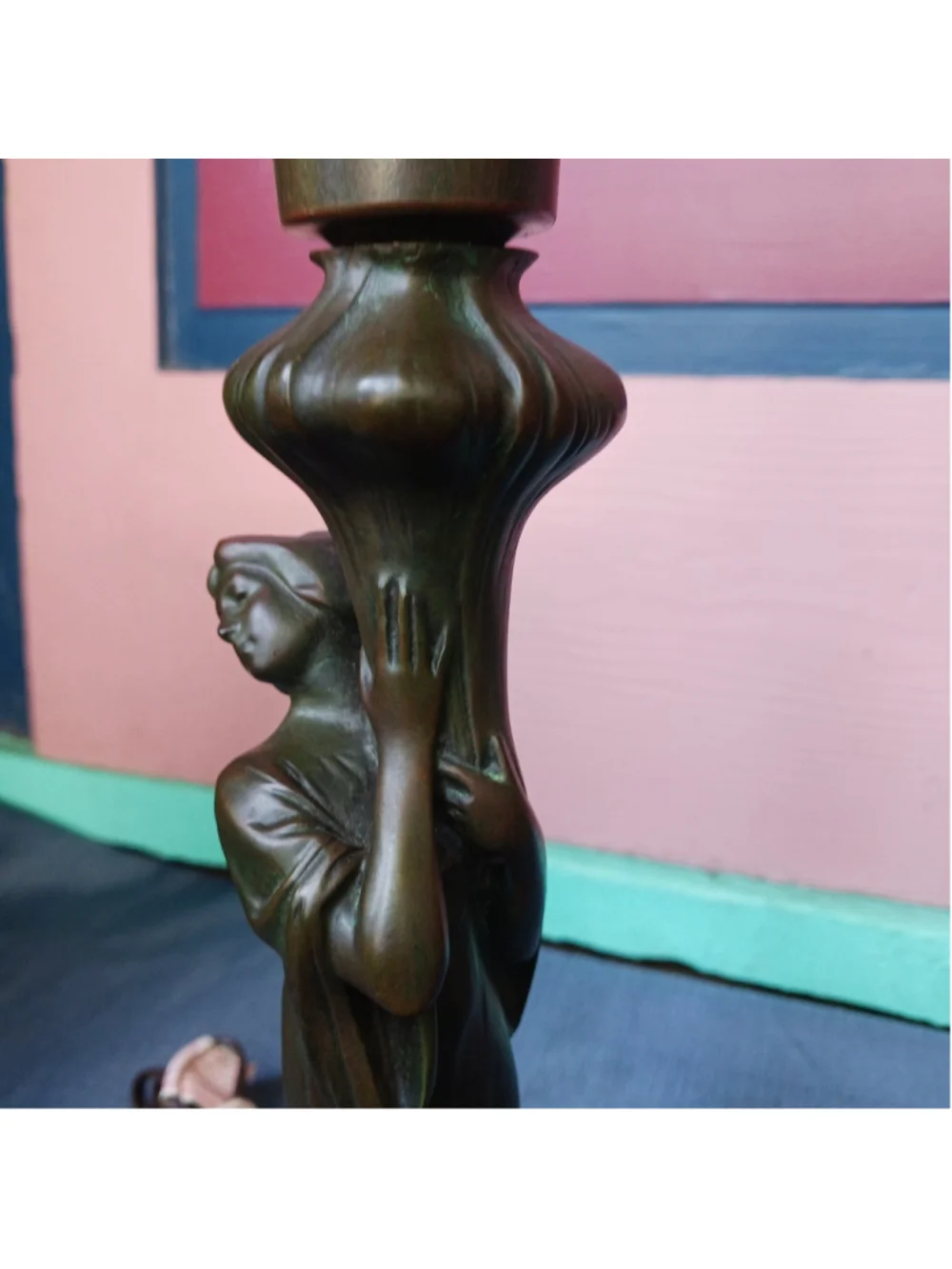 Art Nouveau Style Figural Lady Lamp Bronzed Metal 22